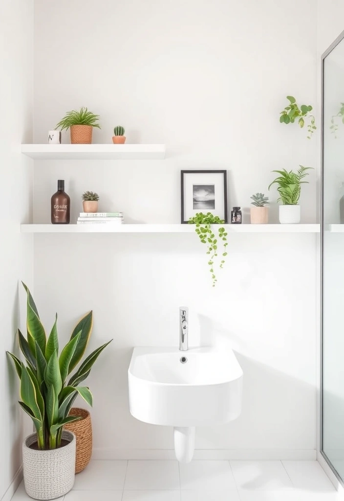 21 Stunning White Bathroom Ideas That Will Make You Want to Renovate NOW! - 11. Sleek Floating Shelves