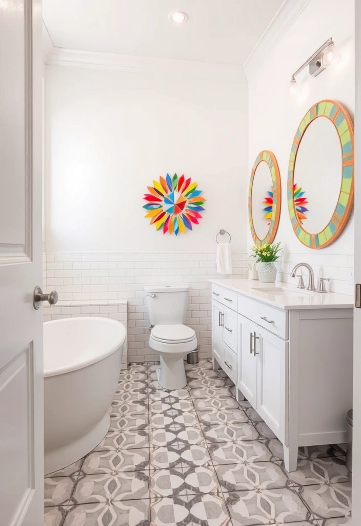 21 Stunning White Bathroom Ideas That Will Make You Want to Renovate NOW! - 8. Bright Geometric Patterns
