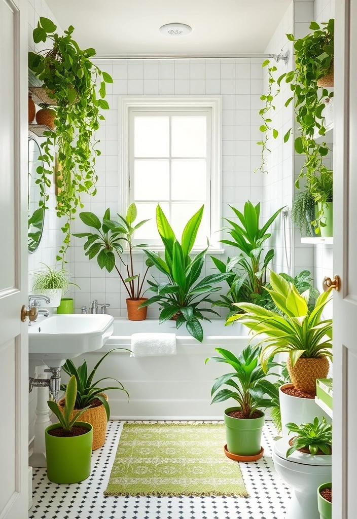21 Stunning White Bathroom Ideas That Will Make You Want to Renovate NOW! - 14. Bright Accents with Greenery