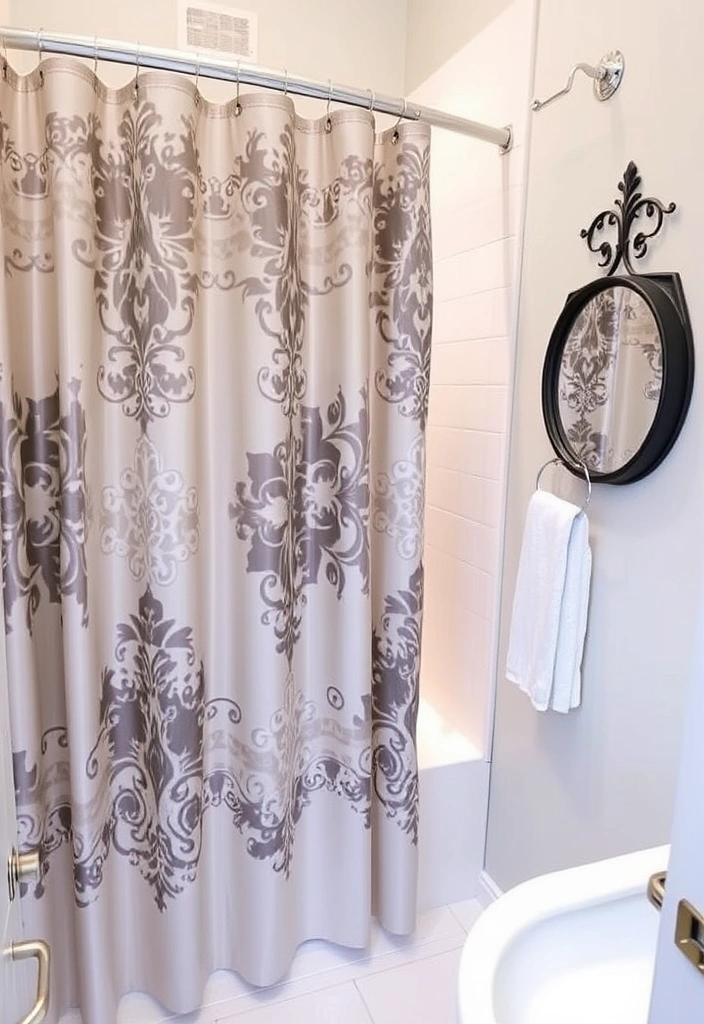 21 Stunning White Bathroom Ideas That Will Make You Want to Renovate NOW! - 18. Stylish Shower Curtains