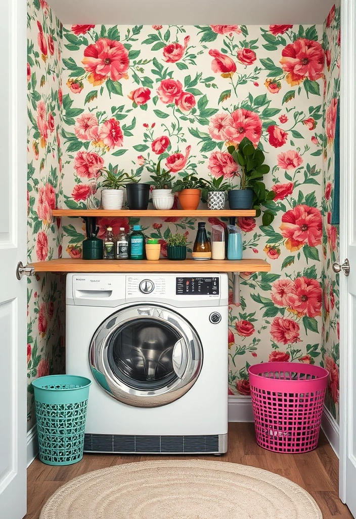 21 Laundry Room Makeover Ideas That Will Make You Want to Do Laundry! - 1. Bold Wallpaper Wonders