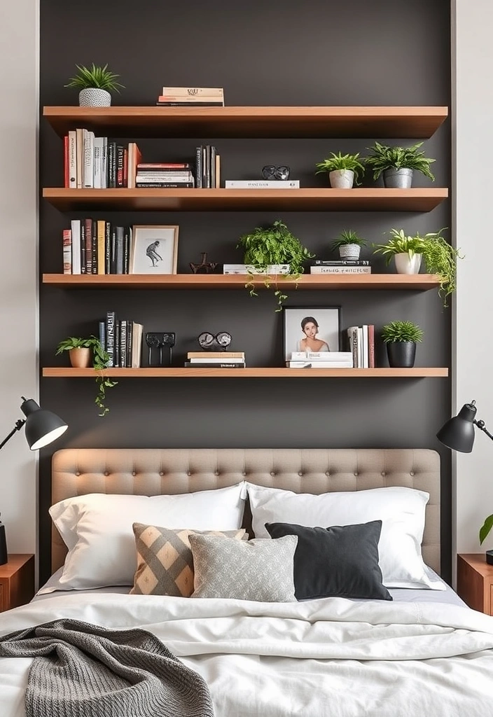 21 Contemporary Bedroom Ideas That Will Transform Your Space Like Never Before! - 14. Maximize Vertical Space with Shelving