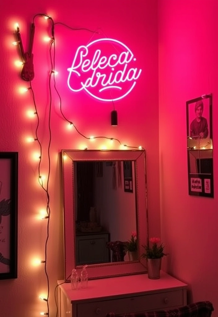 21 Grunge Room Decor Ideas That'll Make You Want to Transform Your Space! - 5. String Lights and Neon Signs