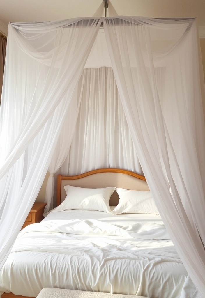 21 Cozy Bedroom Ideas You Need to See (Your Dream Space Awaits!) - 20. Dreamy Canopy Drapes